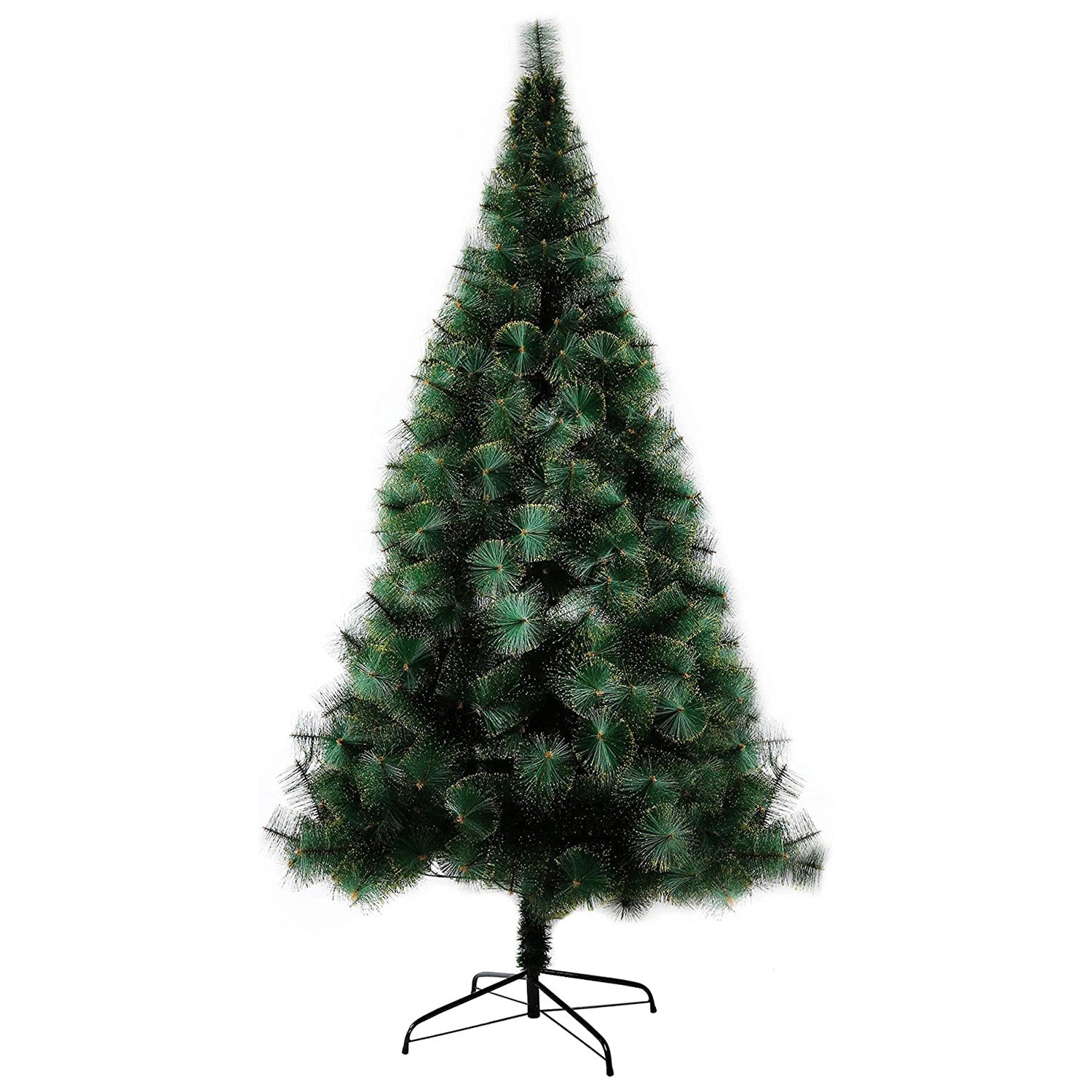 8' Classic Pine Artificial Christmas Tree Artificial Realistic Natural Branches with Solid Metal Stand with Golden Highlights