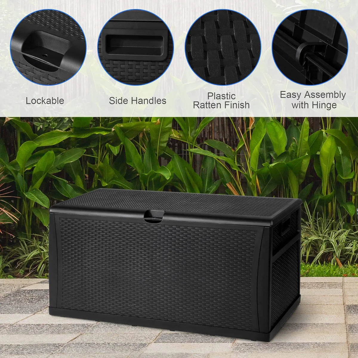 Patio Deck Box Storage Container Outdoor Rattan Style Plastic Storage Cabinet Bench Box