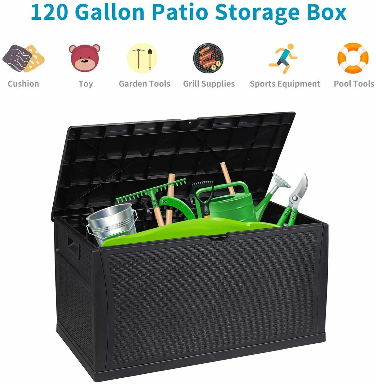 Patio Deck Box Storage Container Outdoor Rattan Style Plastic Storage Cabinet Bench Box