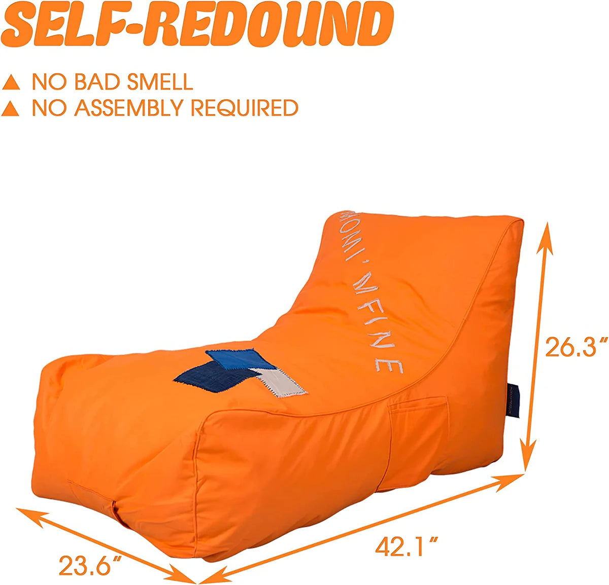 Nylon Foam Lazy Lounger Self Expanding Sponge Floor Chair Sleeper Sofa w/ Dirt-Proof Oxford Fabric & Side Pocket, Orange