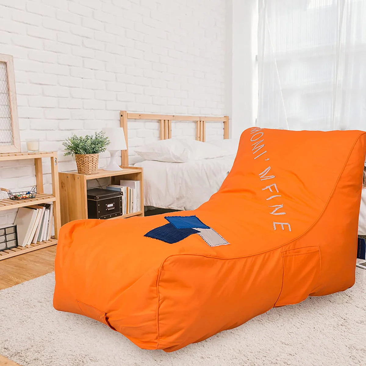 Nylon Foam Lazy Lounger Self Expanding Sponge Floor Chair Sleeper Sofa w/ Dirt-Proof Oxford Fabric & Side Pocket, Orange