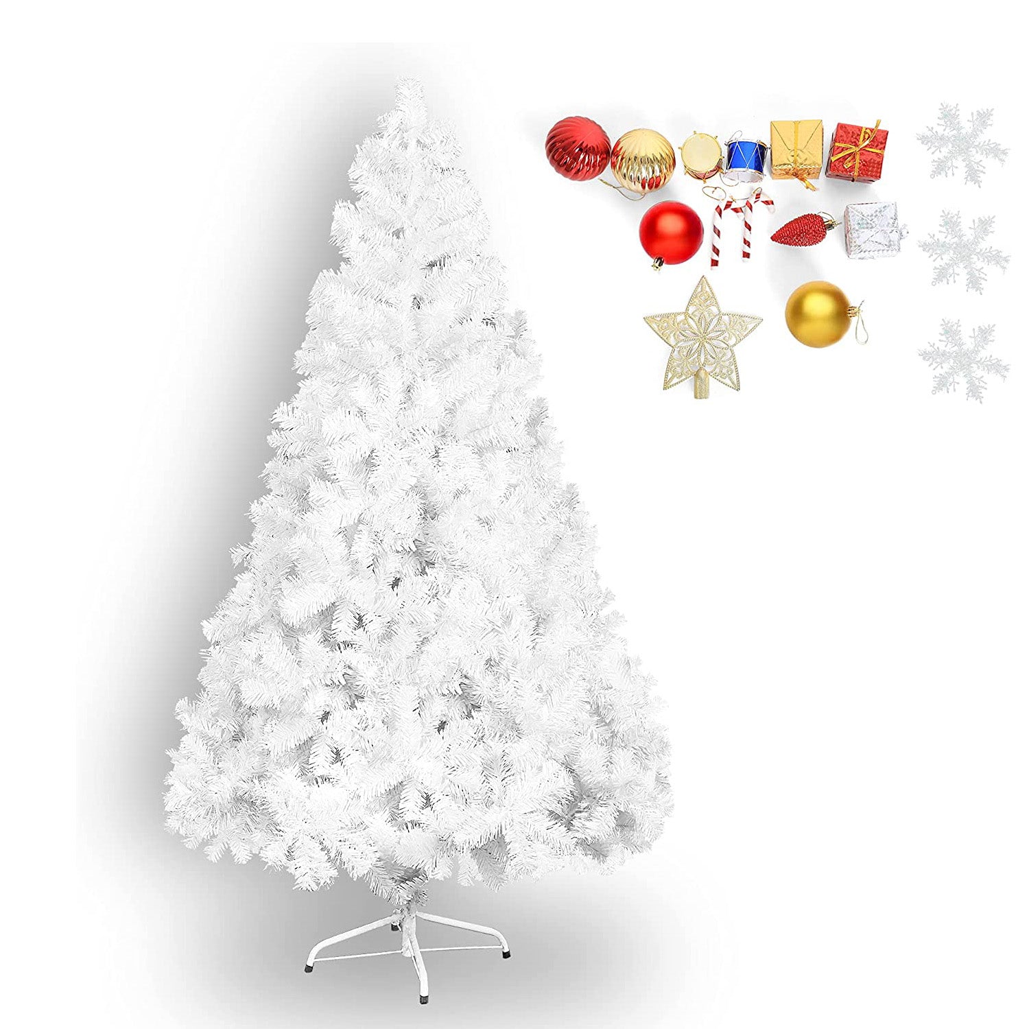 7' High Christmas Tree 1000 Tips Decorate Pine Tree with Metal Legs White & Decorations