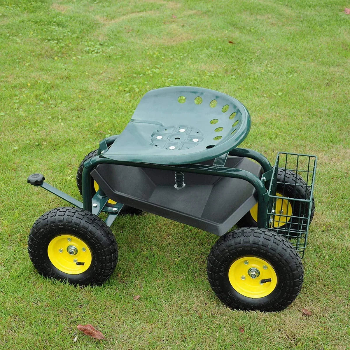 Garden Cart Wagon Scooter Rolling Yard Work Seat with Tool Tray and 360 Swivel Seat