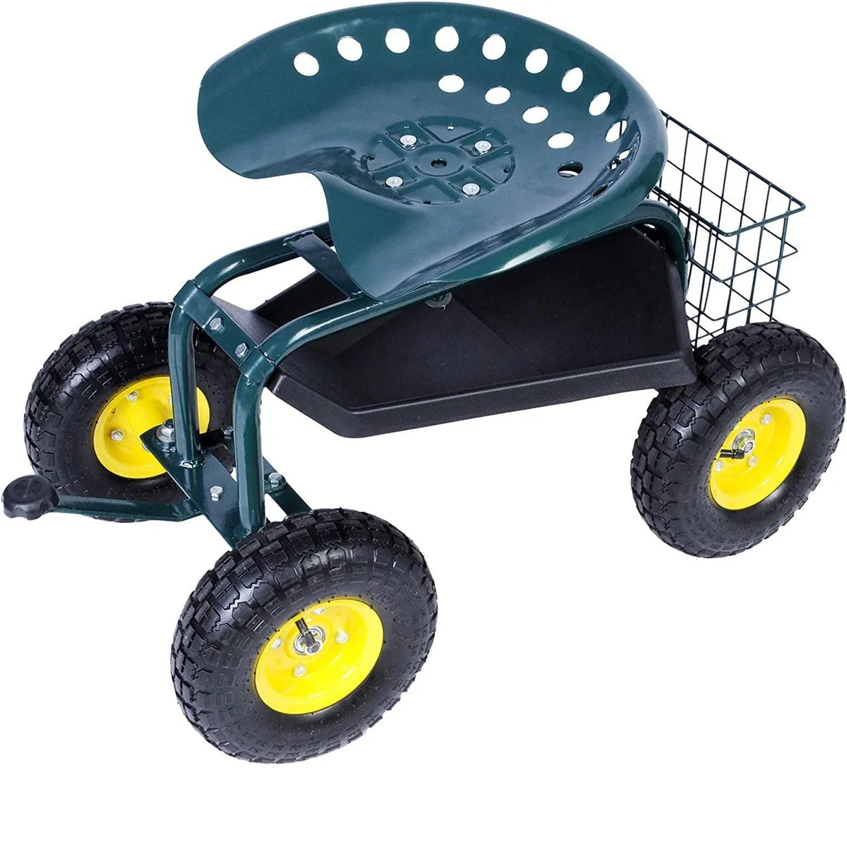 Garden Cart Wagon Scooter Rolling Yard Work Seat with Tool Tray and 360 Swivel Seat