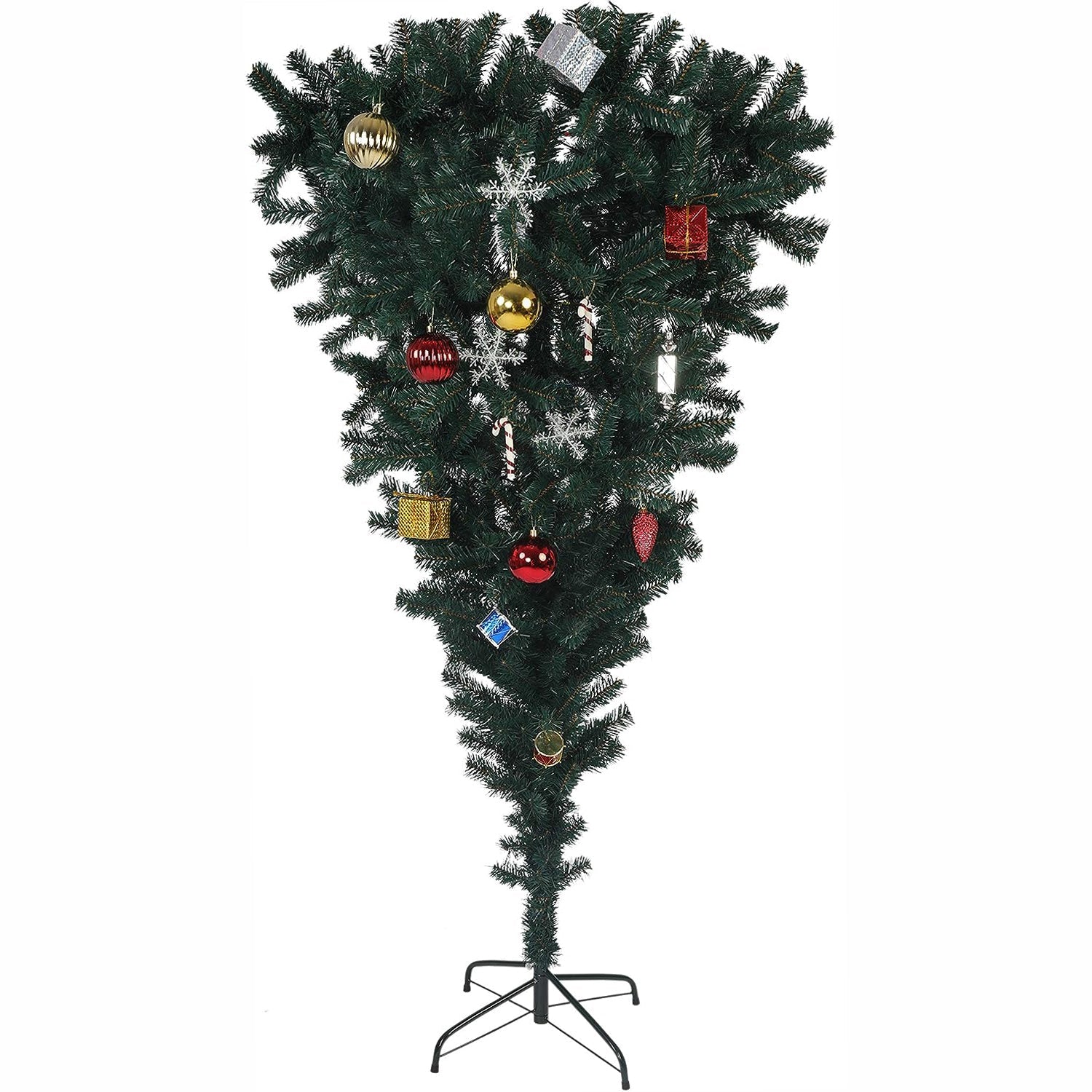 5' Upsidedown Premium Artificial Christmas Tree with Solid Metal Stand, Festive Indoor and Outdoor Decoration