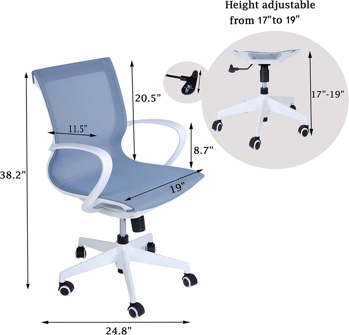 Adjustable Mesh Office Computer Chair with Ergonomic Mid Back Design Swivel Desk Task Chair with Armrest for Working Meeting (Blue)