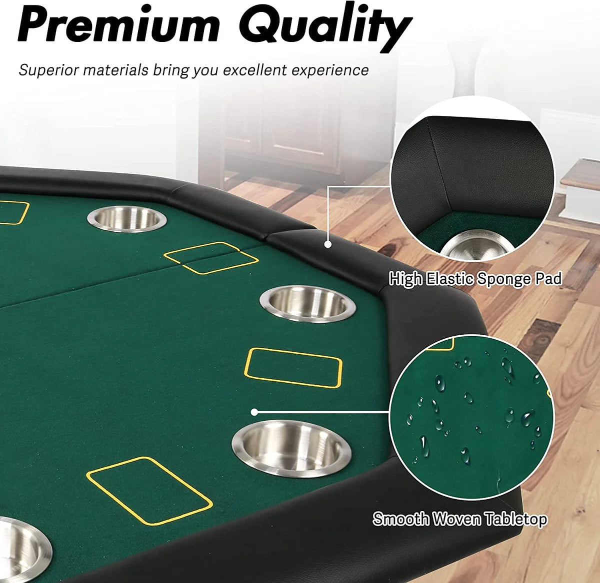 48" Octagon 8-Player Foldable Poker Table Texas Casino Table with Stainless Steel Cup Holder