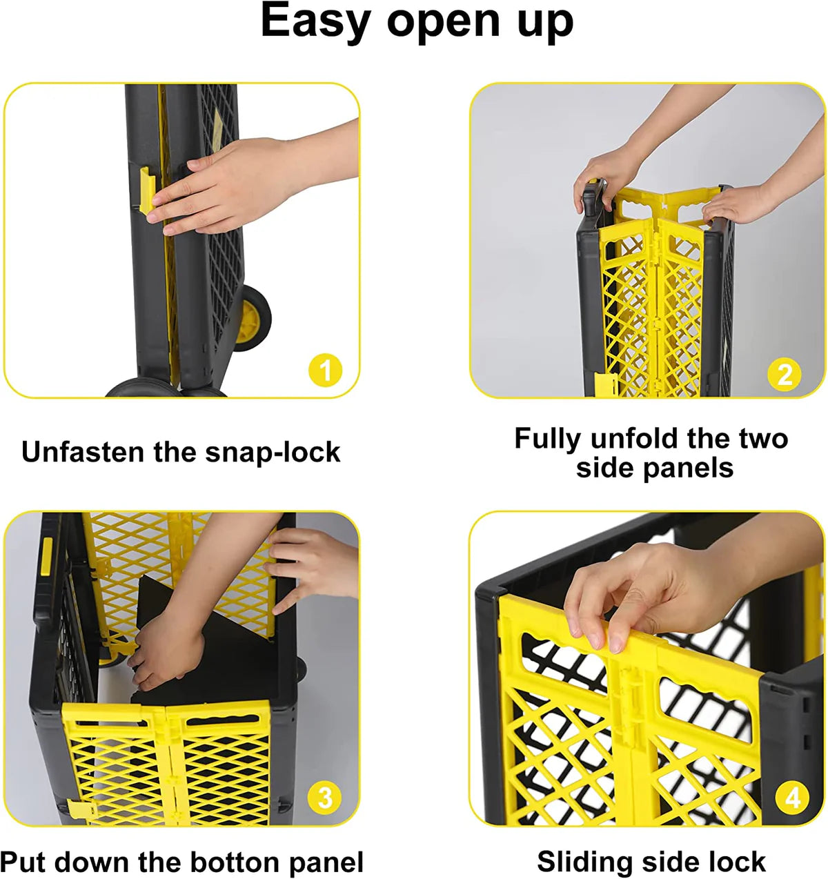 55L Foldable Rolling Cart with Wheels, Portable Updated Utility Tools Rolling Crate w/ Telescopic Handle, Yellow