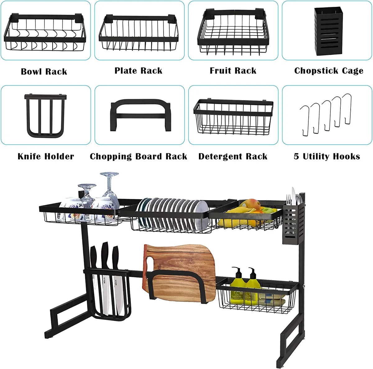 Over The Sink Shelf Dish Drying Rack Stainless Steel Multifunctional Tableware Drainer, 33.4"x12.5"x20.4"