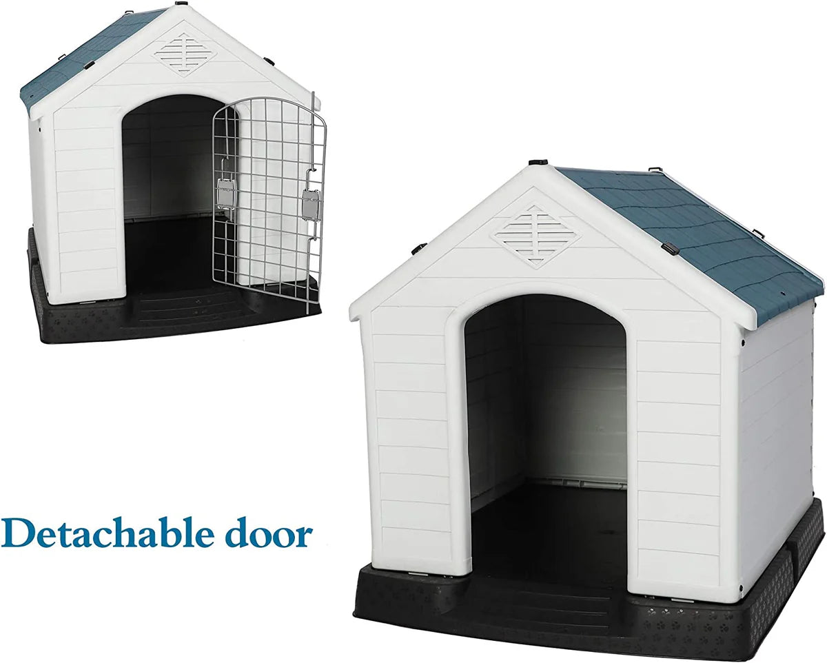 Plastic Outdoor Dog House with Door 24.8" Height Weatherproof Puppy Kennel Pet Crate with Elevated Floor Air Vents, Small