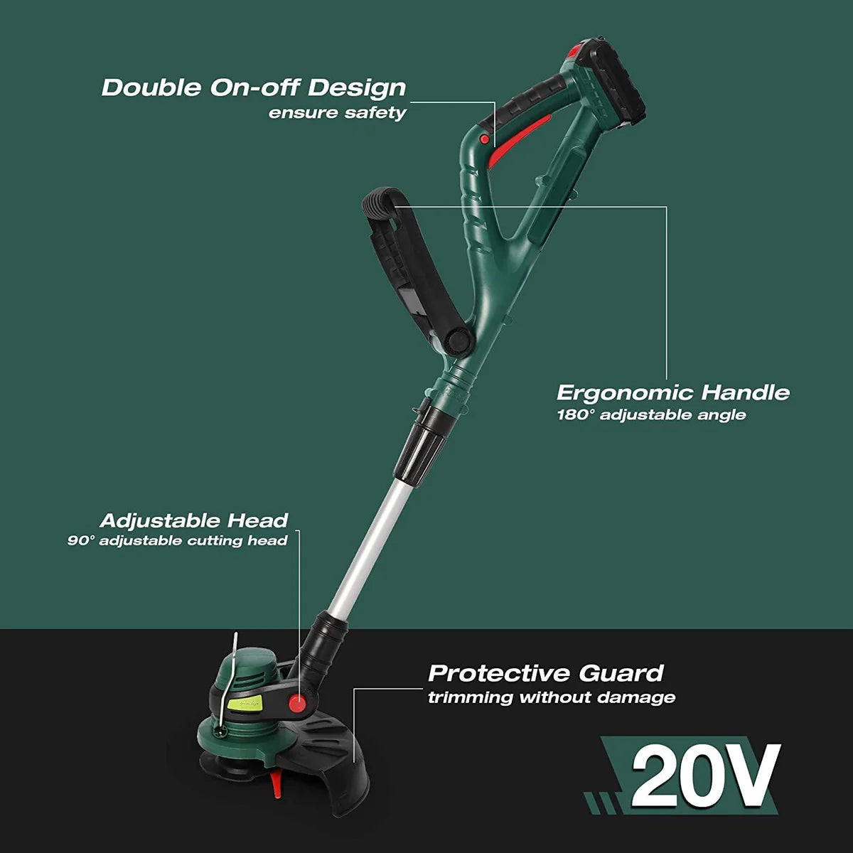 Cordless String Trimmer/Edger, 10" Electric Garden Weed Eater with 20V/2.0 AH Battery and Charge