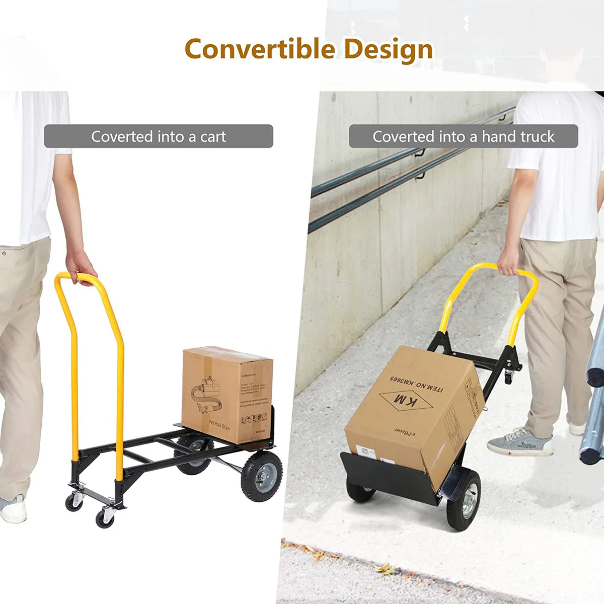 2-in-1 Convertible Multipurpose Dolly/Cart Hand Truck Heavy Duty Platform Cart with Swivel Wheels 330 Lbs Capacity