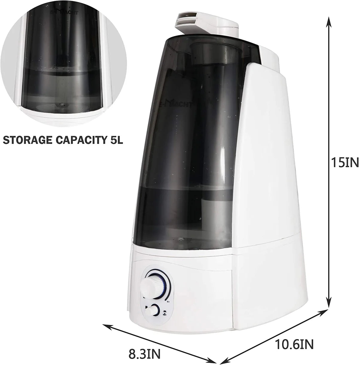 Quiet Ultrasonic Cool Mist Humidifier 5L with Auto Shut-Off Adjustable Mist Output, Black