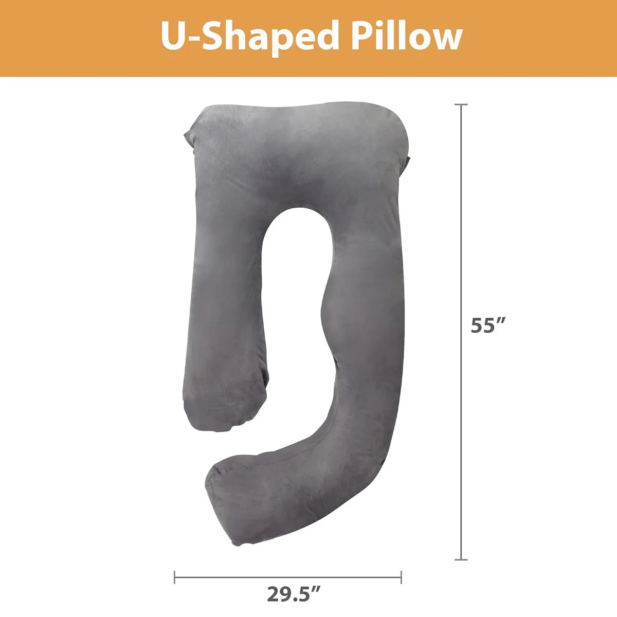 J-Shaped Full Body Pillow 55 Inches with Washable Velvet Cover