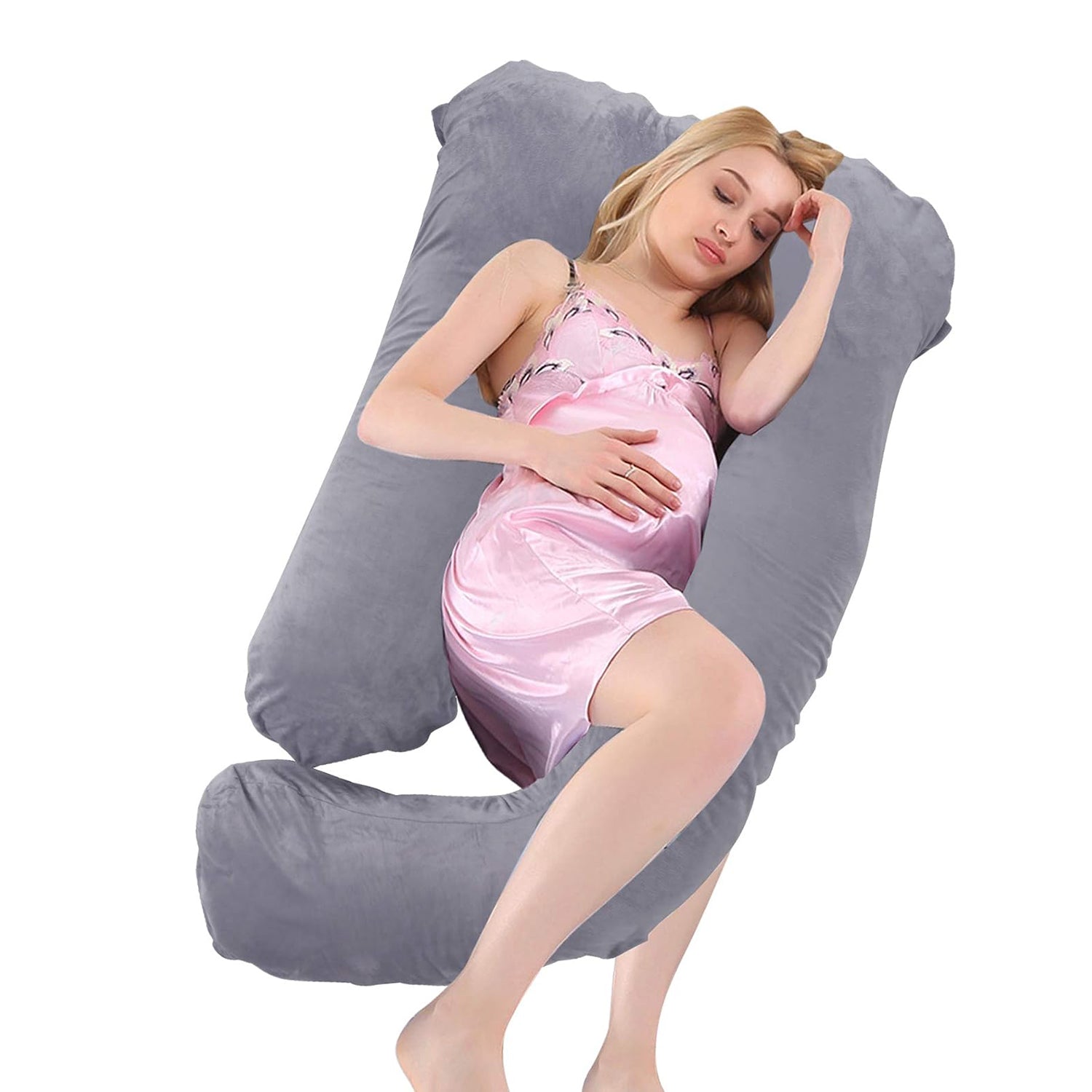 J-Shaped Full Body Pillow 55 Inches with Washable Velvet Cover