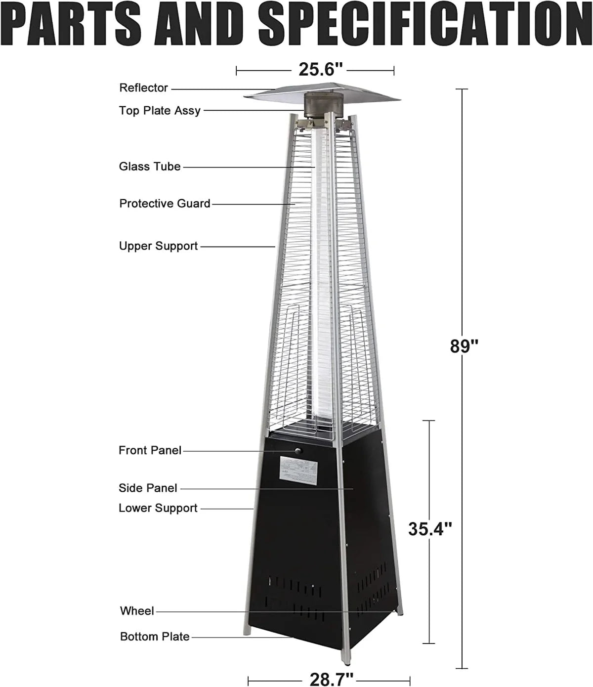 42000 BTU Pyramid Patio LP Propane Heater with Wheels, 89 Inch Hammered Bronze Tower Heater, CE & ETL Certified