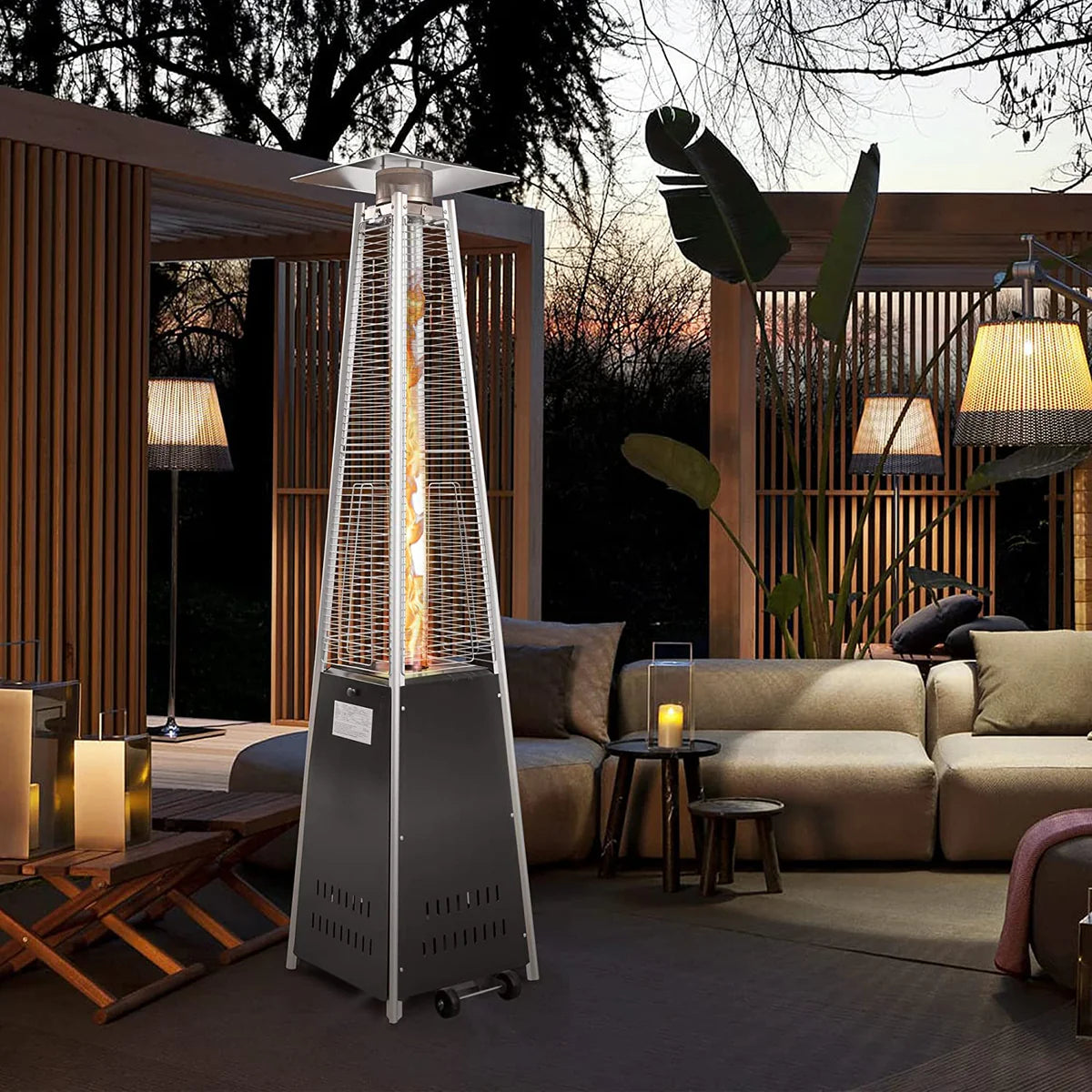 42000 BTU Pyramid Patio LP Propane Heater with Wheels, 89 Inch Hammered Bronze Tower Heater, CE & ETL Certified