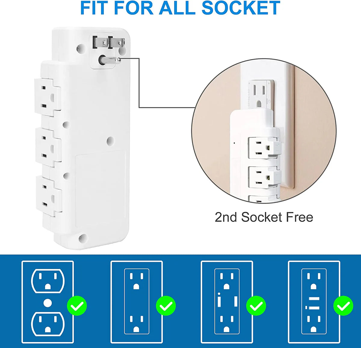 Portable Power Strip Tower 3 Outlets with Extender Multi Sockets Wall Mount for Home Office (2 pcs without shelf)