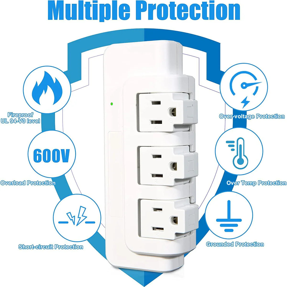 Portable Power Strip Tower 3 Outlets with Extender Multi Sockets Wall Mount for Home Office (2 pcs without shelf)