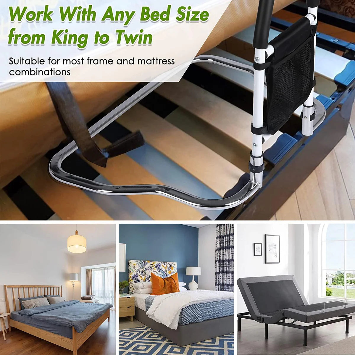 Bed Rails for Senior with Organizer Pouch, Bed Assist Rail with Anchor Strap, Medical Bed Safety Handle