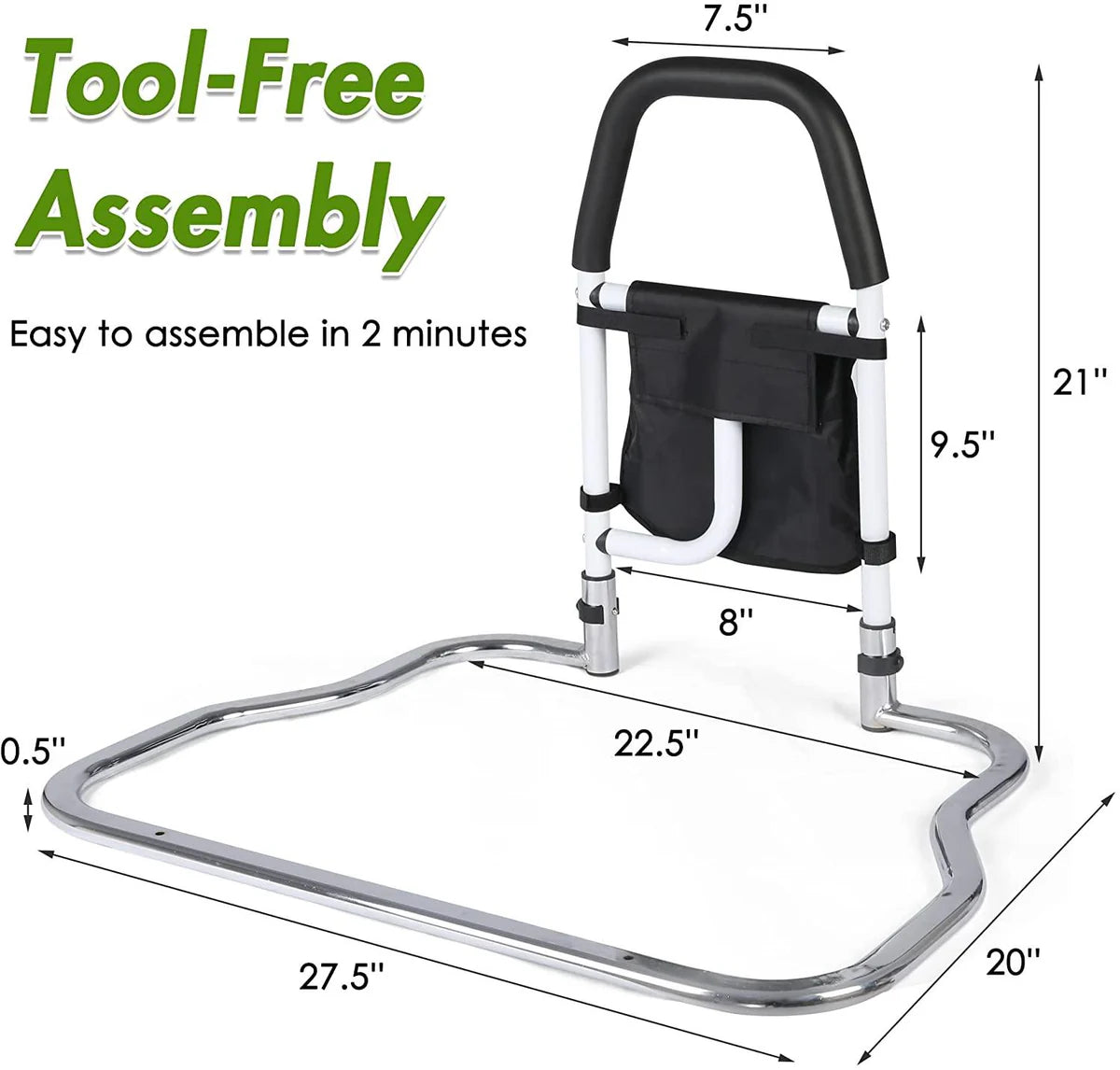 Bed Rails for Senior with Organizer Pouch, Bed Assist Rail with Anchor Strap, Medical Bed Safety Handle