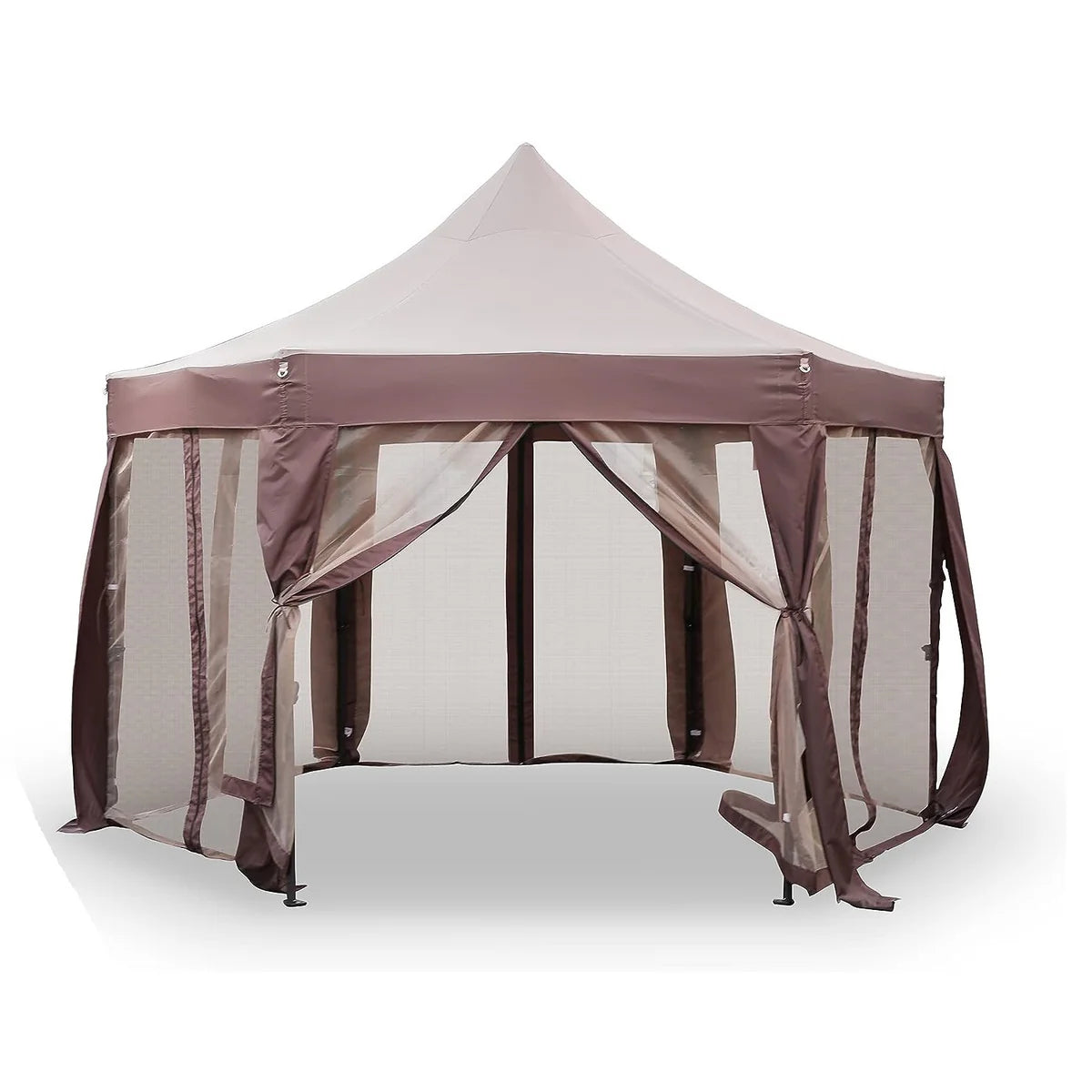 12' X 12' Gazebo with Mosquito Netting Outdoor Hexagonal Pop up Canopy Tent with Strong Iron Frame Storage Bag