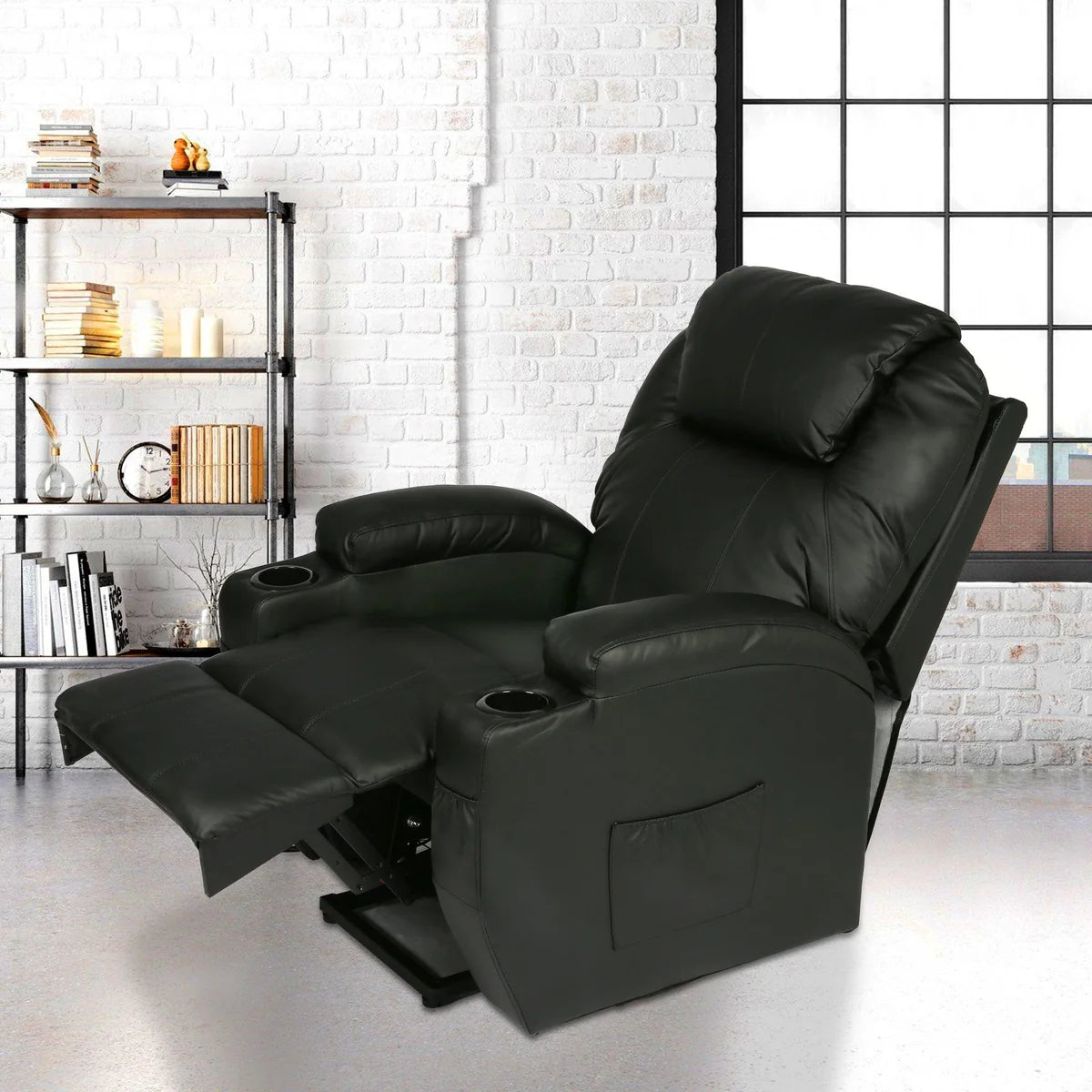 Electric Power Lift Leather Sofa Power Reclining Massage Chair for Elderly with Massage and Heat, Black