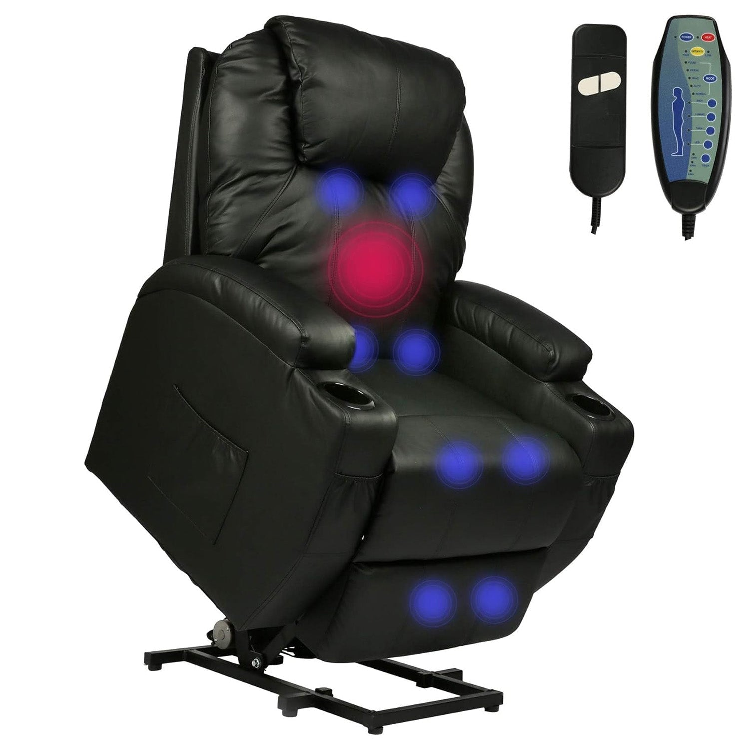 Electric Power Lift Leather Sofa Power Reclining Massage Chair for Elderly with Massage and Heat, Black