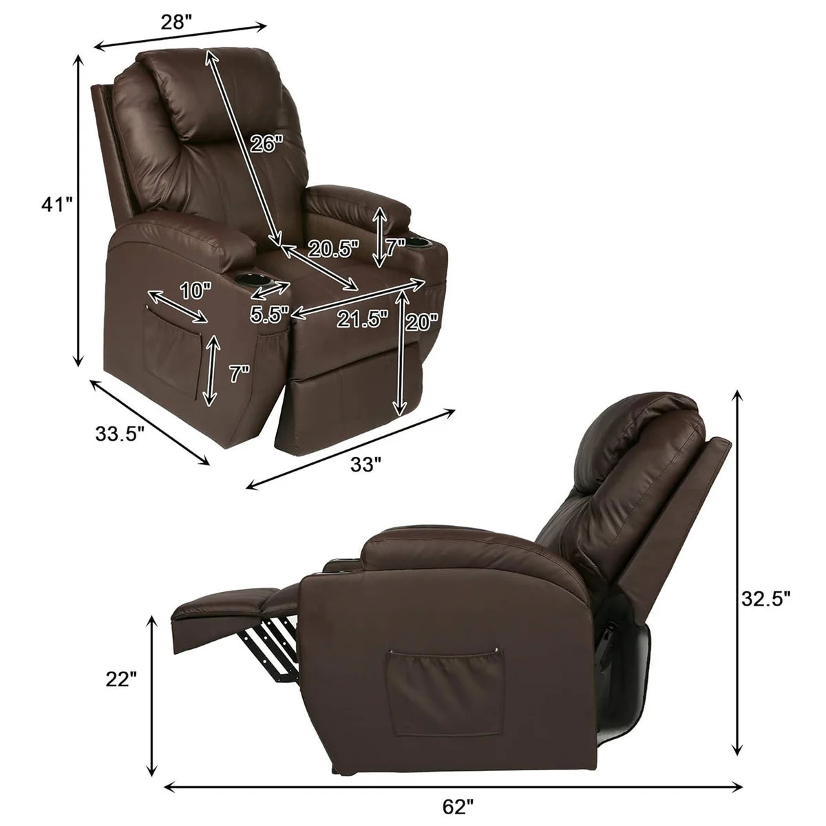 Power Lift Leather Sofa Electric Leather Full Body Massage Chair for Elderly with Massage and Heat, Brown