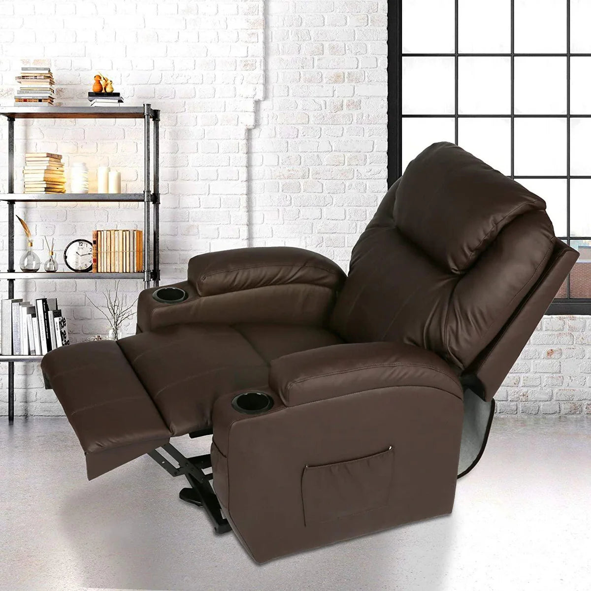 Power Lift Leather Sofa Electric Leather Full Body Massage Chair for Elderly with Massage and Heat, Brown