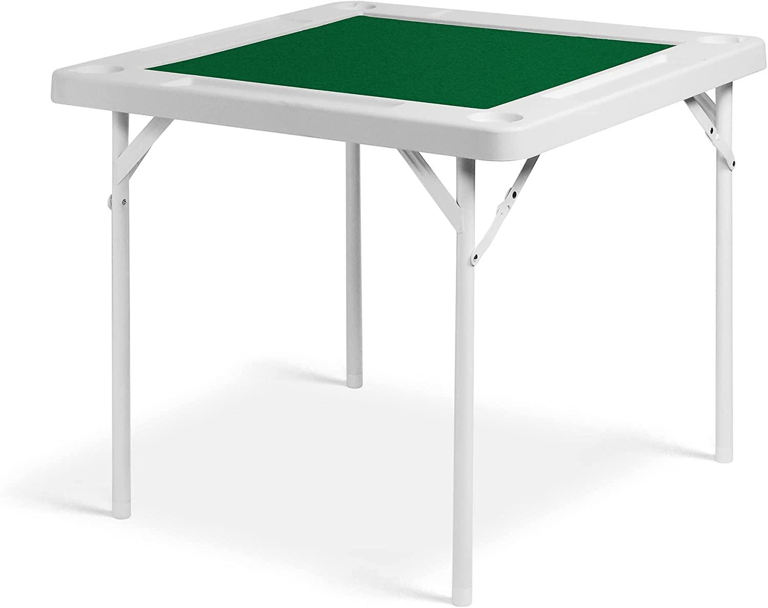 Folding Mahjong Table 35.4" Foldable Square 4 Player Card Poker Table with Cup Holders & Chip Trays for Playing Mahjong