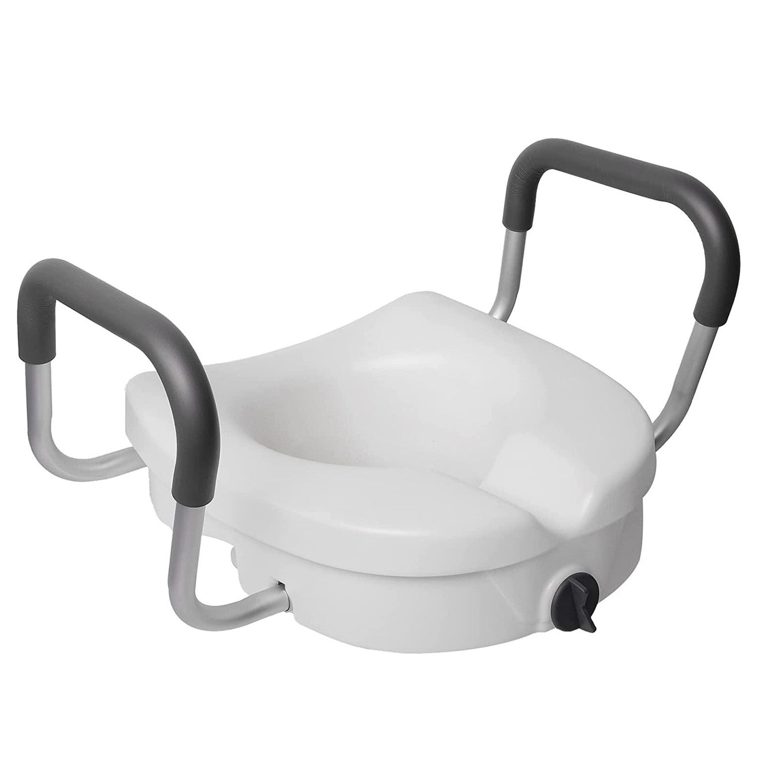 Raised Toilet Seat with Removable or Adjustable Handles, Plastic Raised Toilet Seat with Lock and Padded Armrests, White