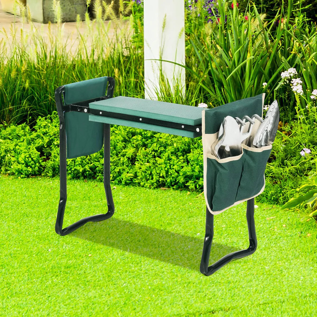 Foldable Garden Kneeler and Seat Gardening Bench with Two Tool Pouches and 6" Widen Soft Kneeling Pad