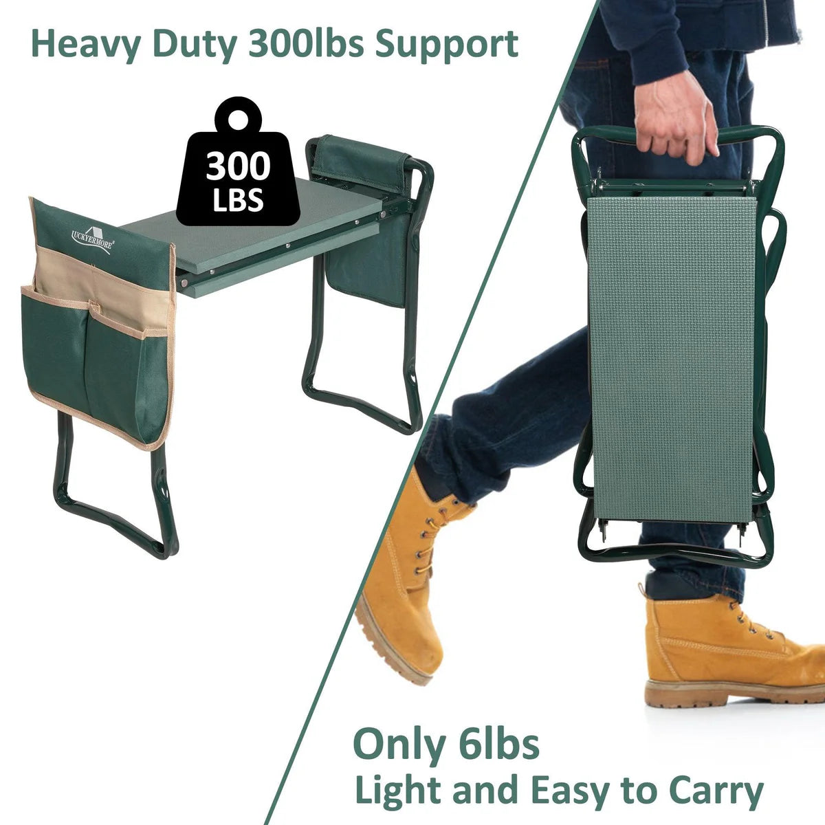 2 in 1 Foldable Heavy Duty Wider Garden Kneeler and Seat Stool with 2 Tool Pouches