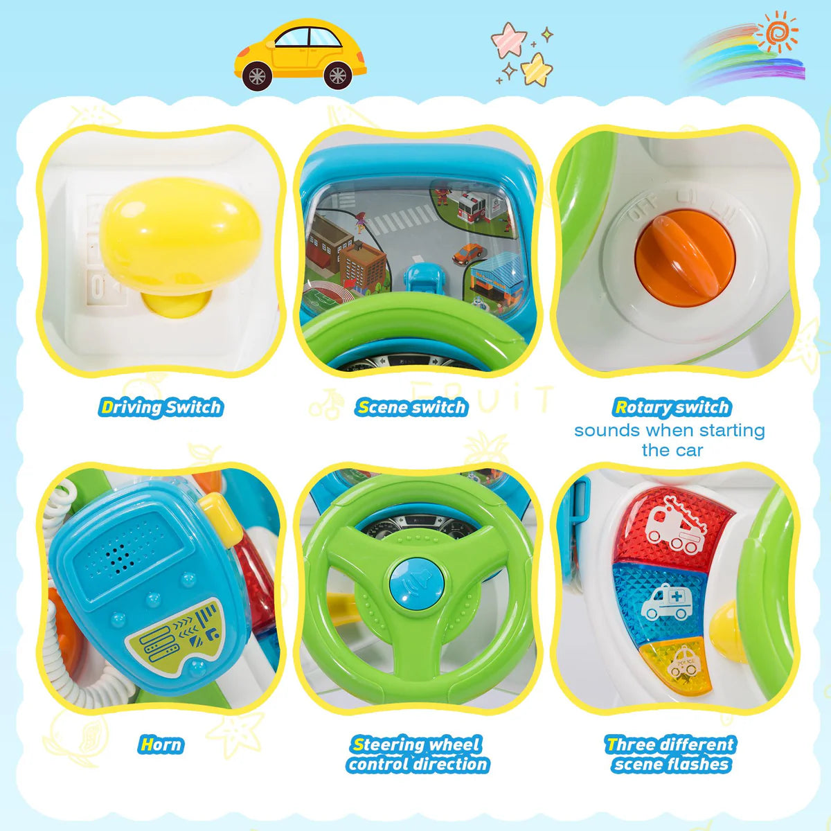 Kids Driving Simulate Ride on Toy Pretend Play Steering Wheel Toy for Toddlers