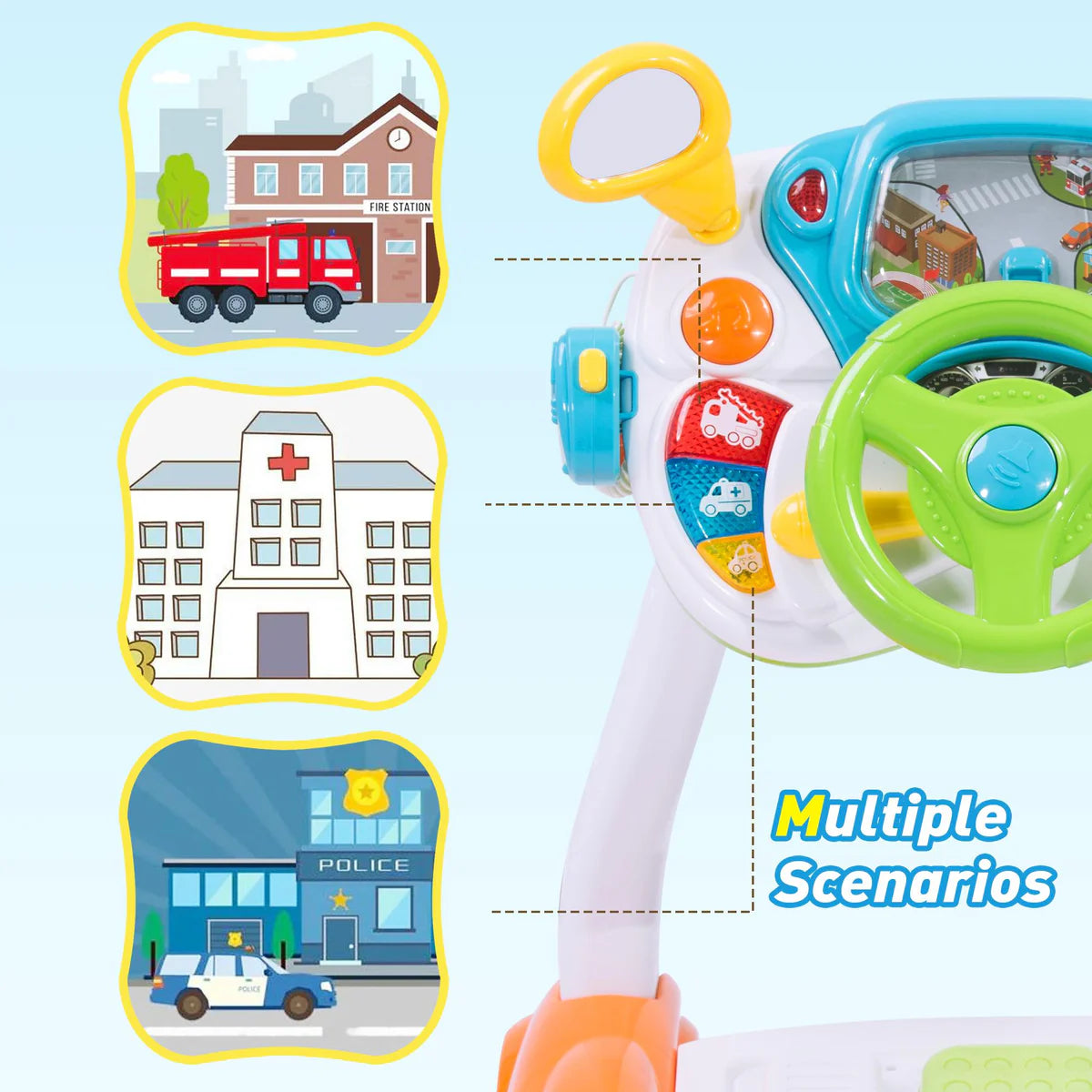 Kids Driving Simulate Ride on Toy Pretend Play Steering Wheel Toy for Toddlers