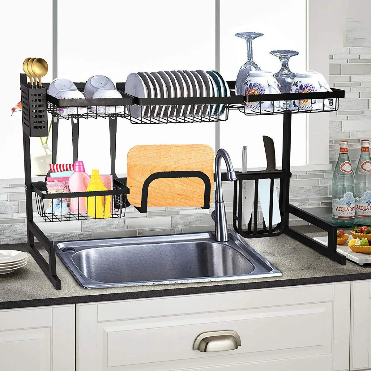 Over The Sink Shelf Dish Drying Rack Stainless Steel Multifunctional Tableware Drainer, 33.4"x12.5"x20.4"