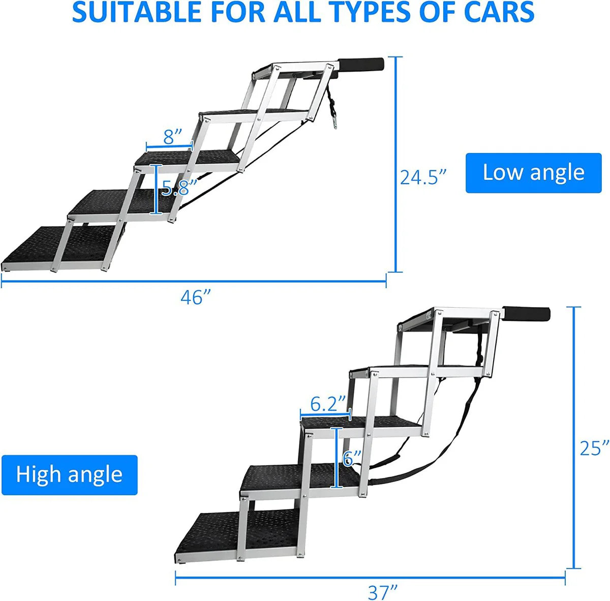 Foldable Aluminum Alloy 5 Steps Dog Stairs with Non-Slip Surface for Large Dogs, Supports up to 150 lbs