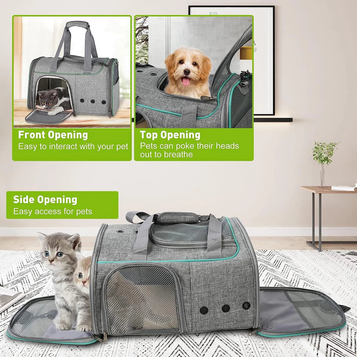 Airline Approved Pet Carrier for Cats Dogs Puppies Up to 16.5lbs with Breathable Mesh & Safe Locking Zippers