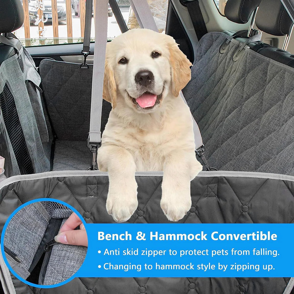 4-in-1 Waterproof Pet Dog Car Seat Cover for Back Seat 100% with Big Mesh Window & Storage Bag