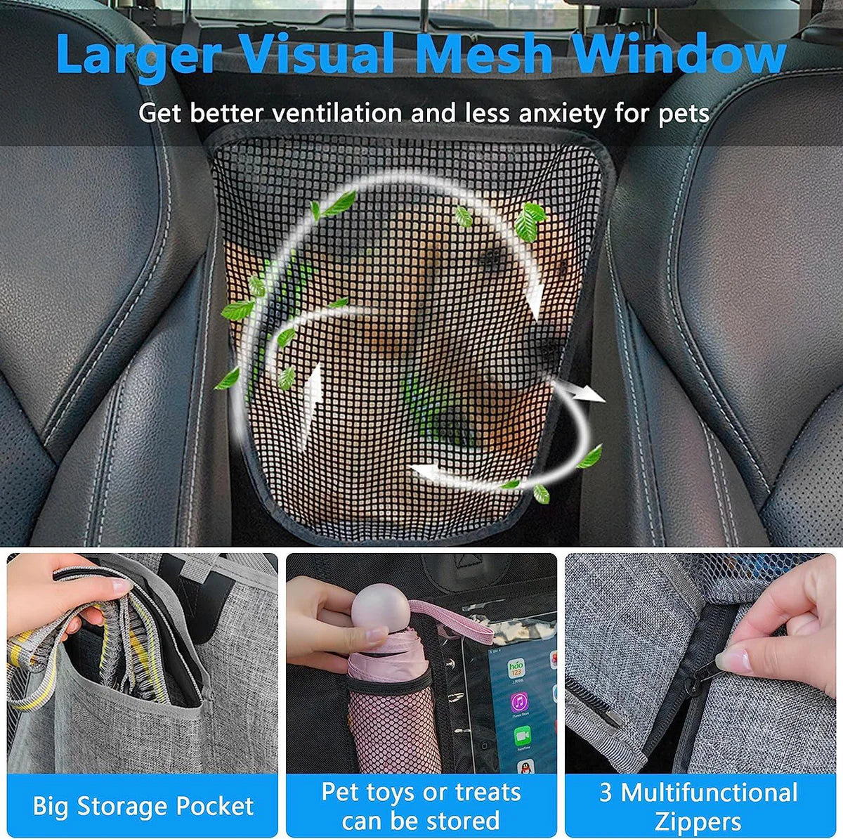 4-in-1 Waterproof Pet Dog Car Seat Cover for Back Seat 100% with Big Mesh Window & Storage Bag