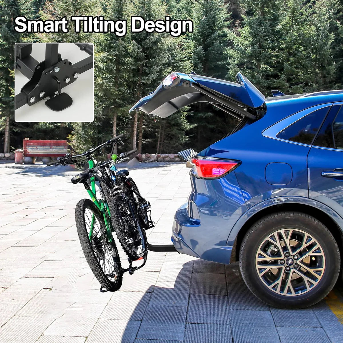 Hitch Mount Bike Rack 2 Bikes, Wobble Free Smart Tilting Folding Bicycle Car Racks