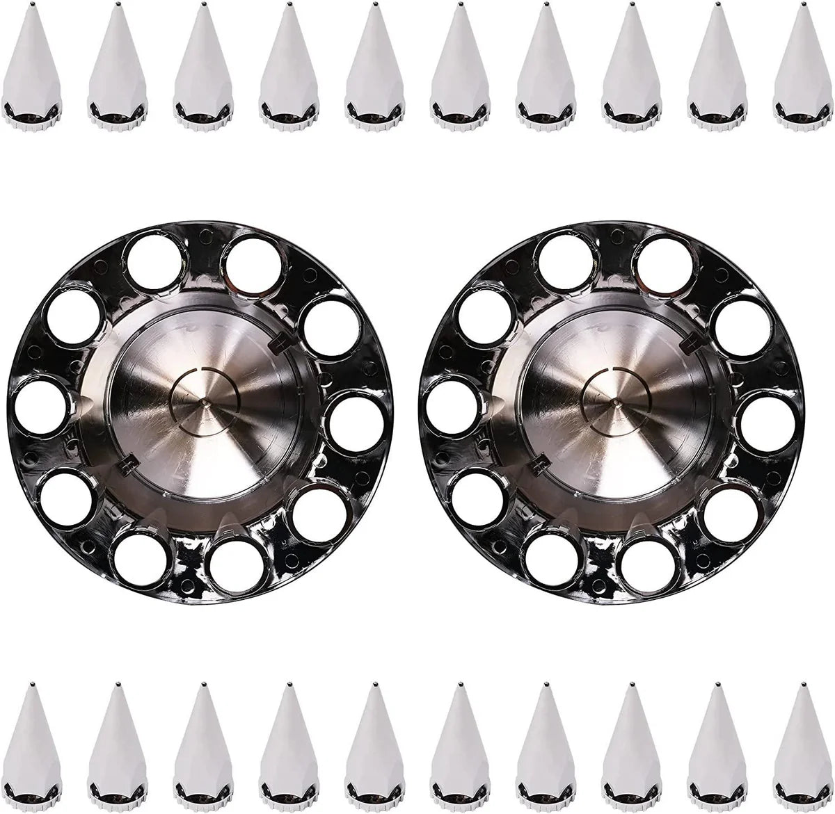 Chrome Front Rear Wheel Axle Hub Cover Kit with Spiked Lug Nut Covers