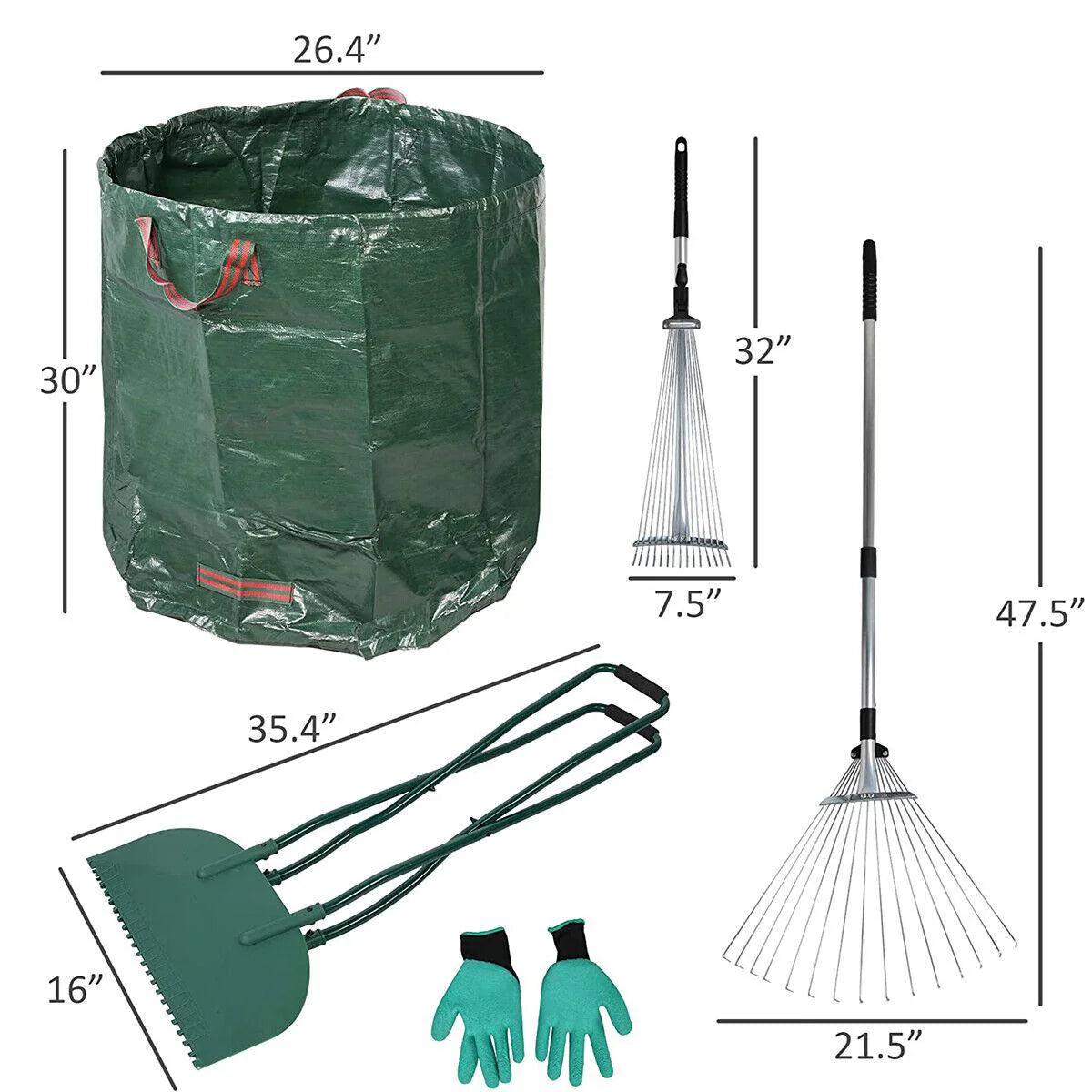 Leaf Scoop Hand Rake Set with Reuseable Garden Bag & 1 Pair Work Gloves for Collecting Leaves, Mulch and Debris