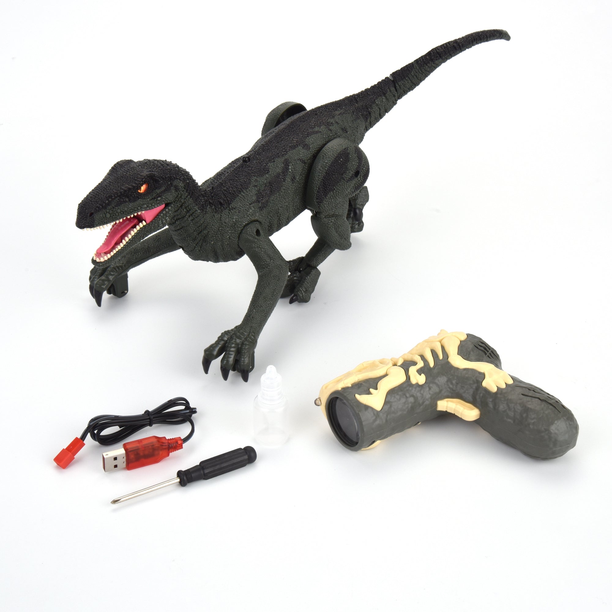 R/C Dino Velociraptor Walking Dinosaur w/Light & Sounds Green