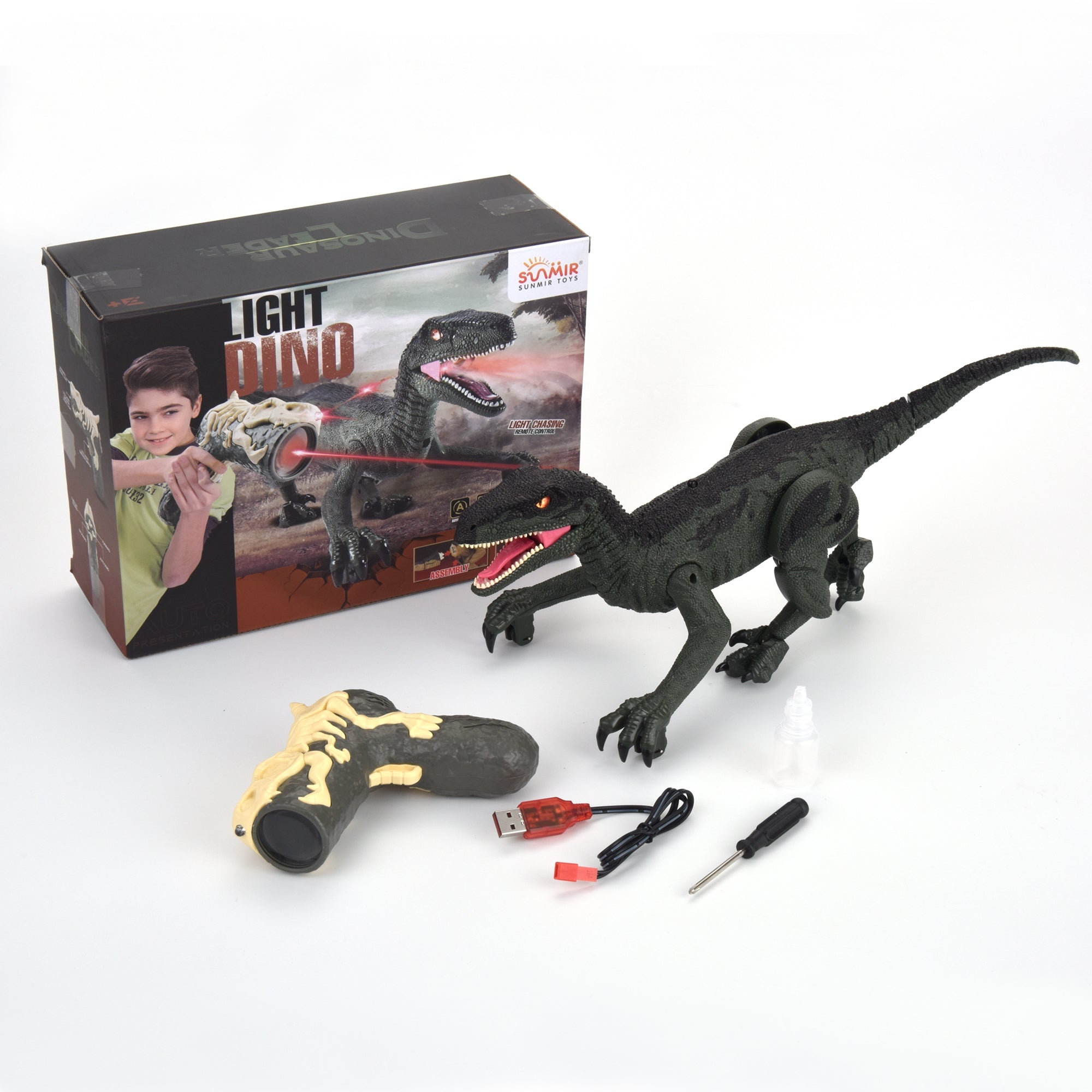 R/C Dino Velociraptor Walking Dinosaur w/Light & Sounds Green