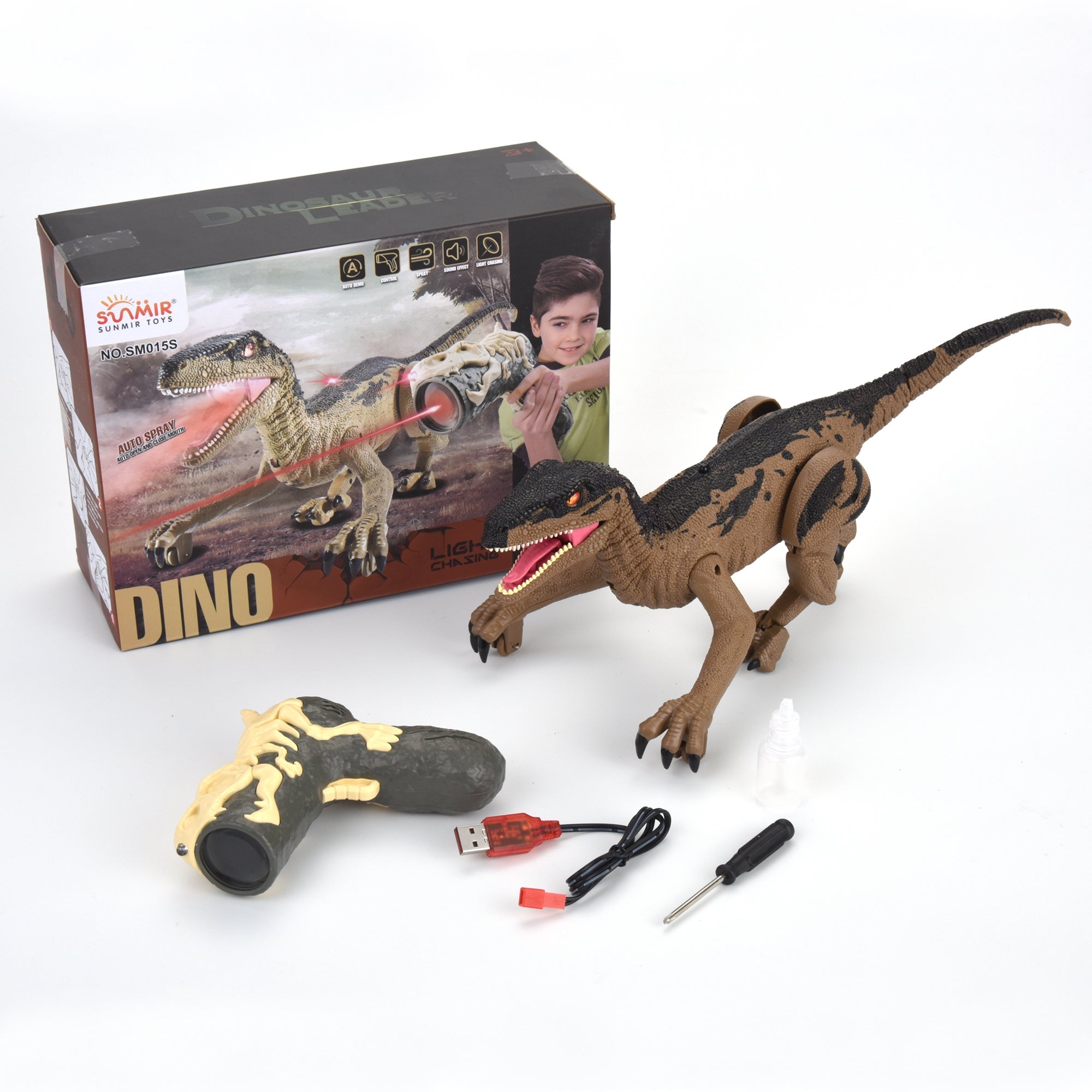 R/C Dino Velociraptor Walking Dinosaur w/Light & Sounds Yellow