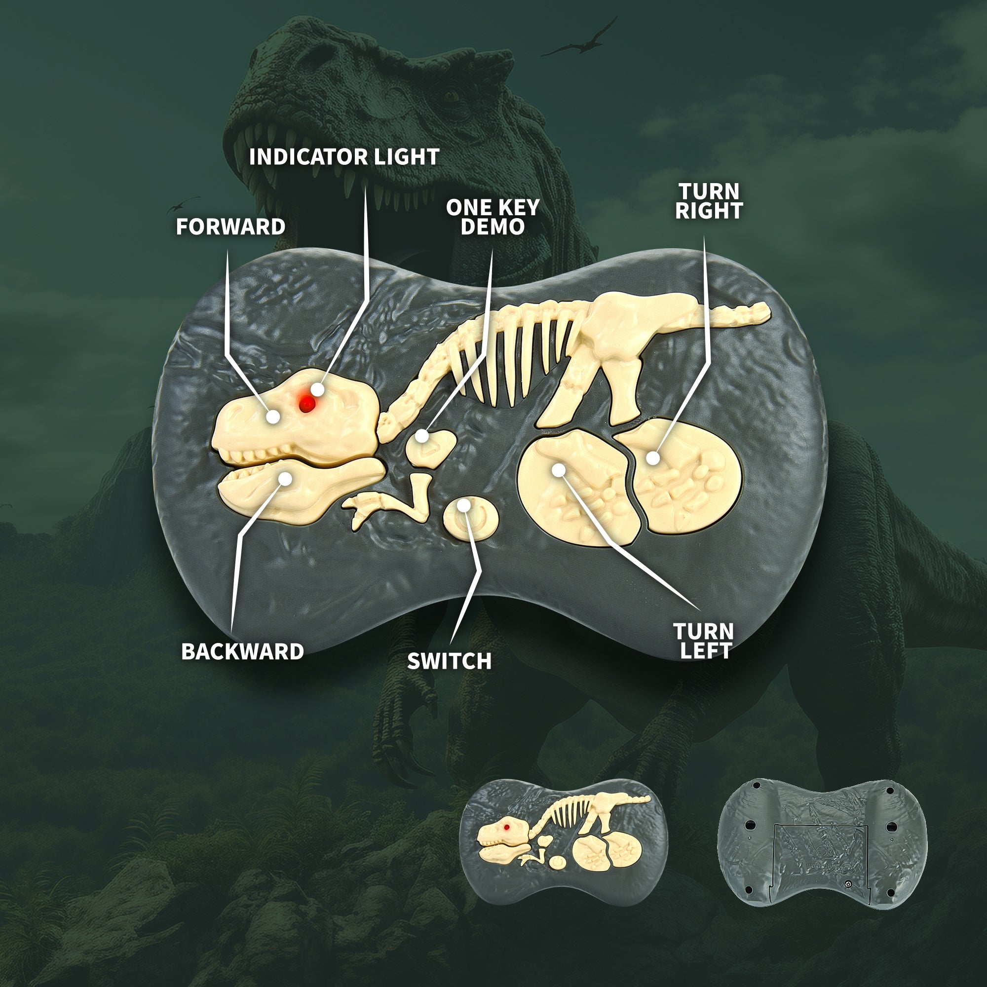 R/C Dino Velociraptor w/3D Eye ED Light, Roaring & Shaking Head/Tail Gray