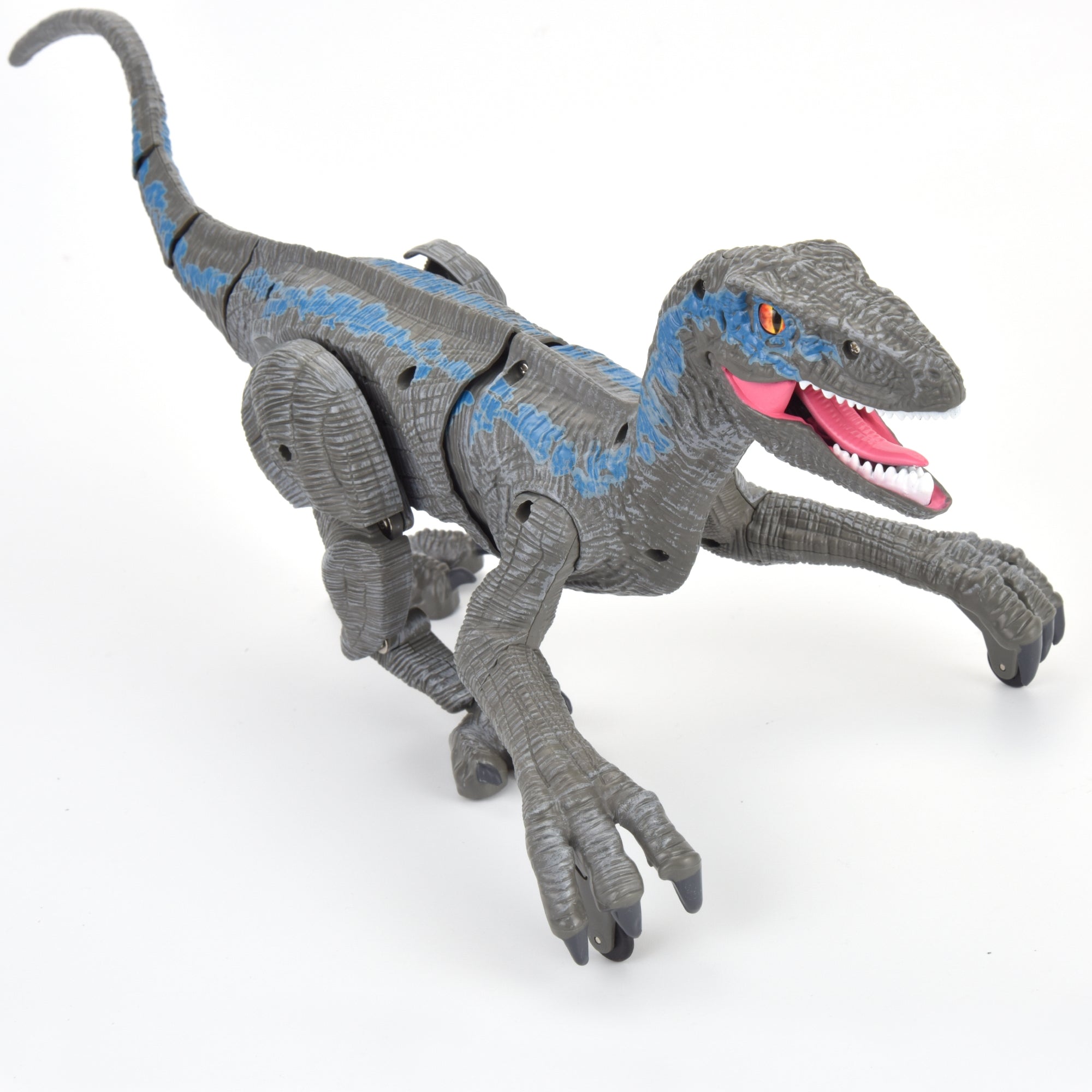 R/C Dino Velociraptor w/3D Eye ED Light, Roaring & Shaking Head/Tail Gray