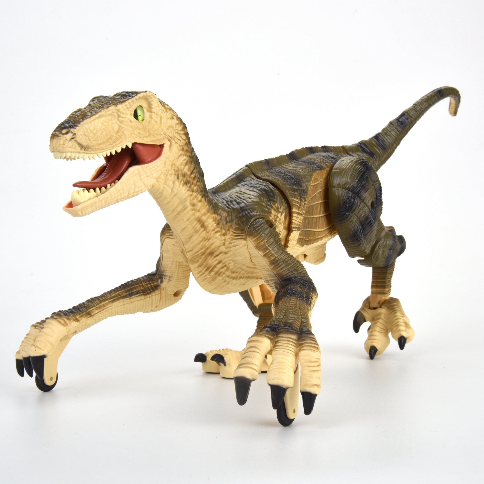 R/C Dino Velociraptor w/3D Eye ED Light, Roaring & Shaking Head/Tail Yellow